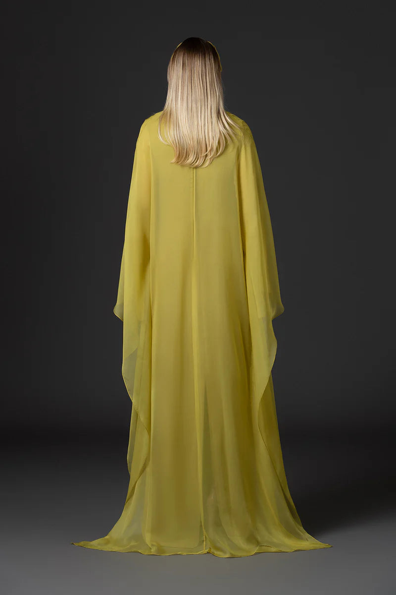 Golden Olive Abaya with Open Neck
