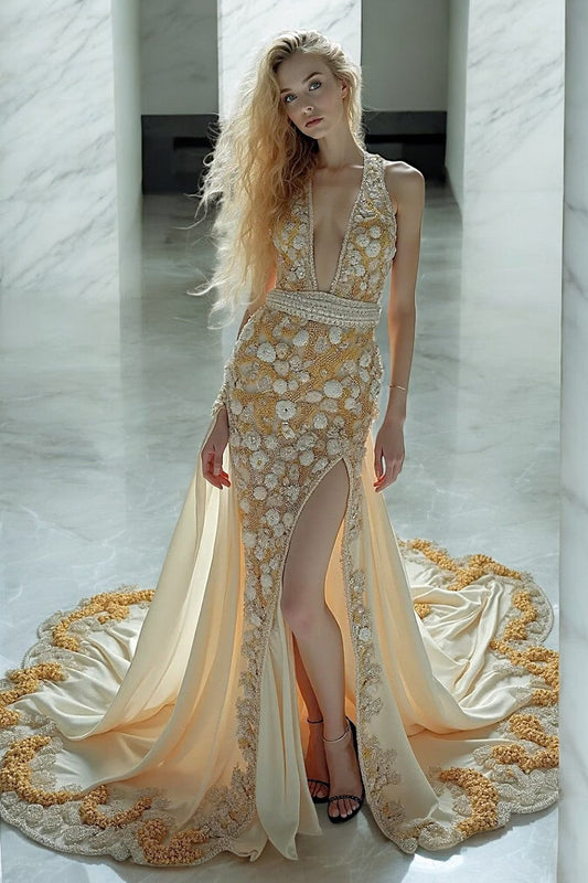 Plunging Slit Gown