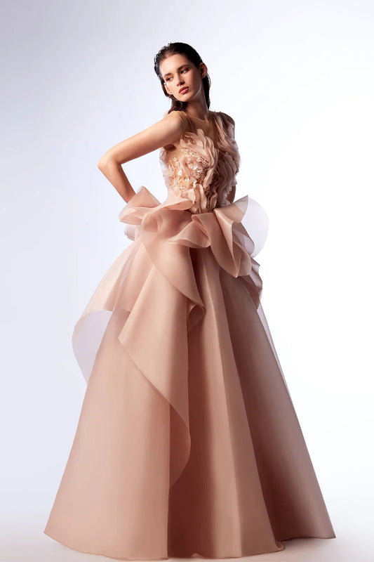 Embroidered Floral Sleeveless Gown